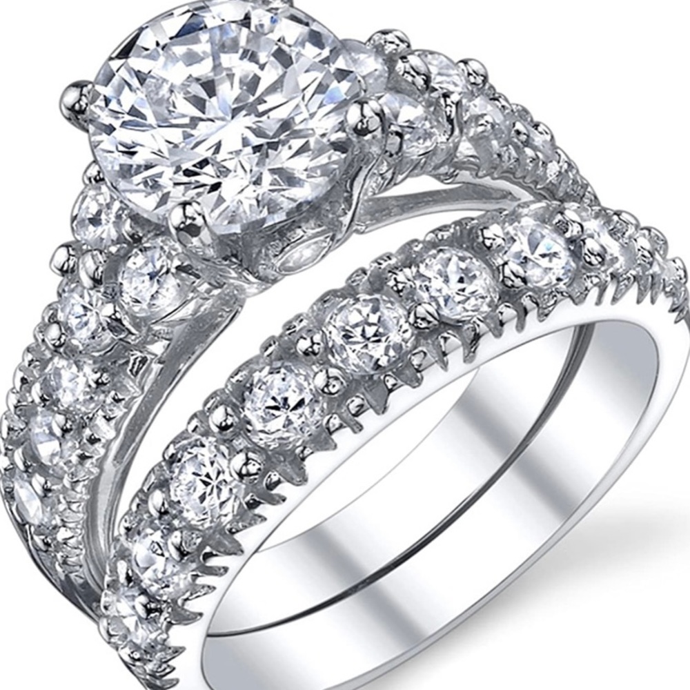 CZ engagement ring and wedding band set, size 6